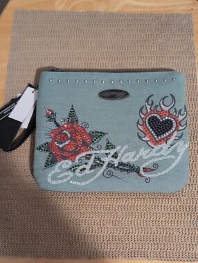 Embellished Floral Heart Wristlet Clutch/ Pouch New